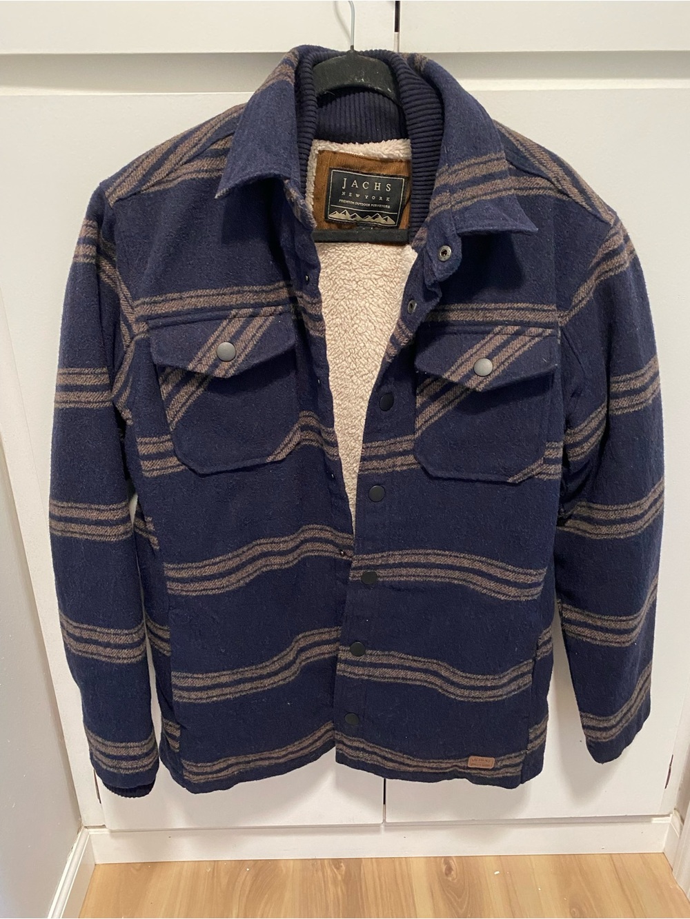 JACHS Sherpa Lined striped Wool Blend Jacket